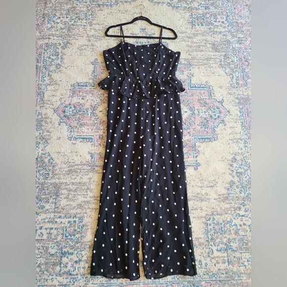 Anthropologie Rosie Black White Floral Embroidery Peplum Jumpsuit Size M Boho - Picture 3 of 14